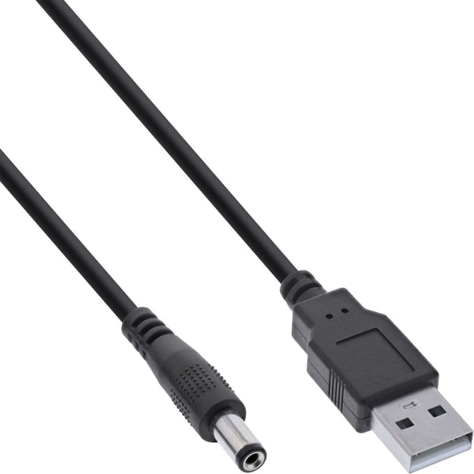 USB-A - DC plug kabel | 5,5 x 2,1mm | max. 5V/3A (15W) | zwart | 1 meter