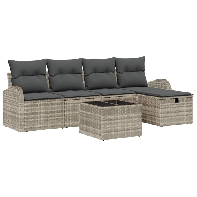 vidaXL - Bankstel - 6 - st - Lichtgrijs - poly - rattan