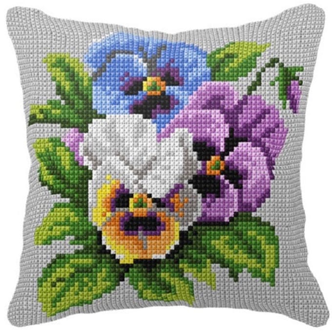 Borduurpakket - 99090 KRUISSTEEK KUSSEN ORCHIDEA - Viooltjes