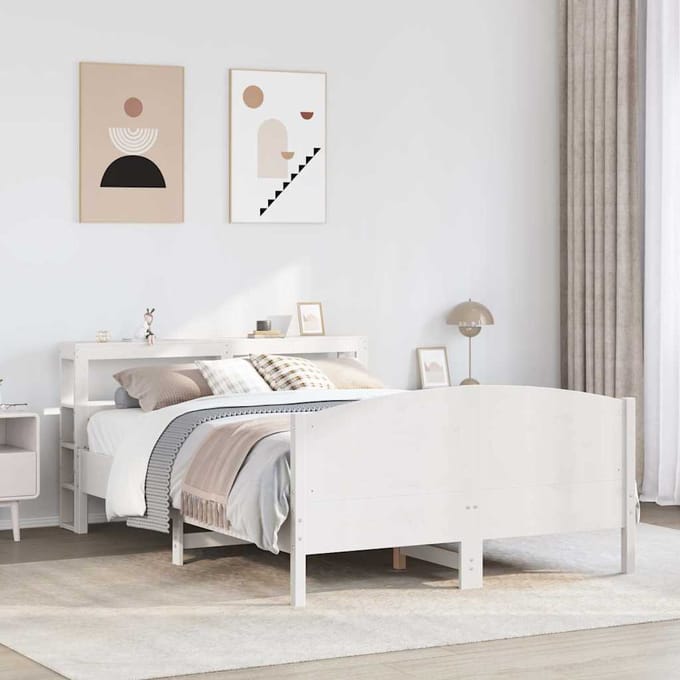 vidaXL - Bedframe - zonder - matras - massief - grenenhout - wit - 150x200 - cm