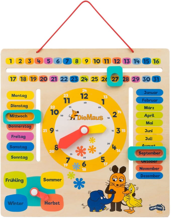 Small Foot - Wooden Learning Board Watch Clock Mouse - German language