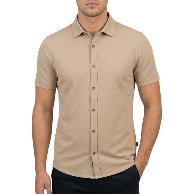 Gabbiano camel heren overhemd   Punt kraag   Regular fit   Knoopsluiting   Korte mouw Camel S