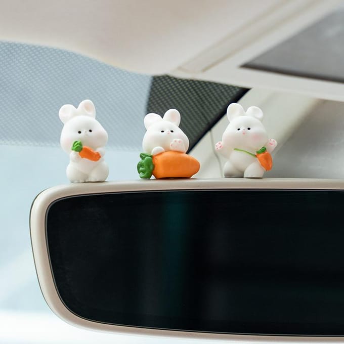 Auto Accessoires Ornament Schattig Cartoon Konijn Auto Middenconsole Scherm Liggend Auto Decoraties 8pcs gray