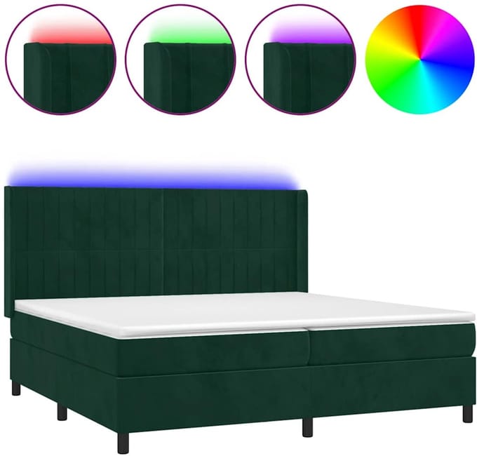 vidaXL - Boxspring - met - matras - en - LED - fluweel - donkergroen - 200x200 - cm