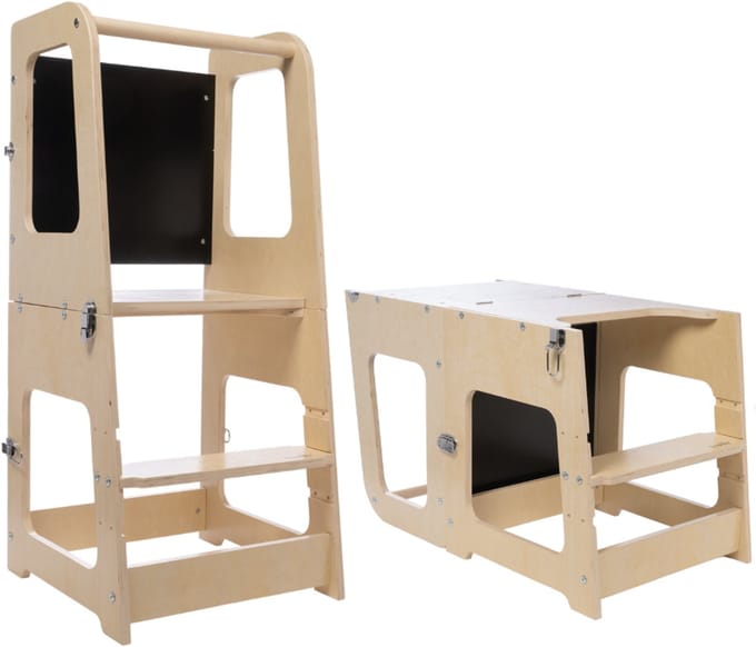 Toadly® Leertoren Naevie - Inklapbare Houten Opstapje voor Kinderen - Verstelbare Keukentoren - Naturel