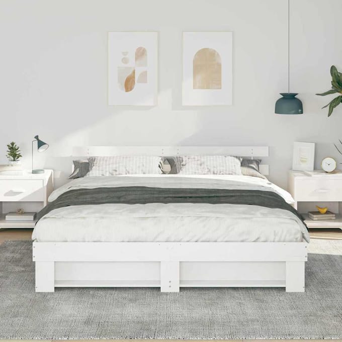 vidaXL - Bedframe - met - hoofdeinde - Wit - 200 - x - 200 - cm - Massief - grenenhout