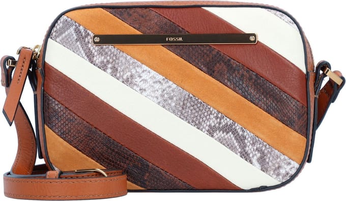 FOSSIL Schoudertas Liza Camera Bag Brown Stripe Bruine