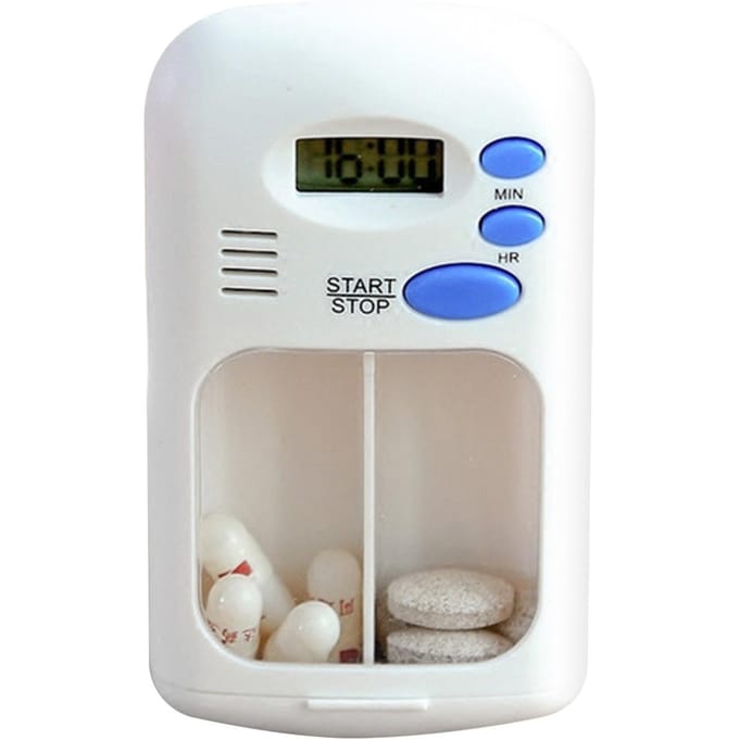 Draagbare Mini Pillendoos Timer met LCD Digitaal Elektrisch Alarm Geneeskunde Pillendoosje 2 Roosters Witte Kleur wit