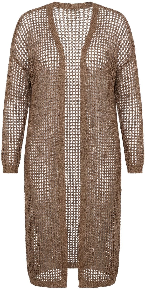 MIAMODA - Dames - Vest loose fit opengewerkt breisel glittereffect - Goud - Maat 46+