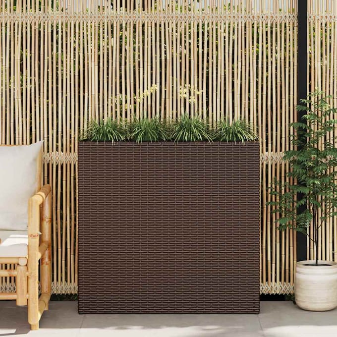 vidaXL - Plantenbak - verhoogd - met - 4 - potten - poly - rattan - bruin