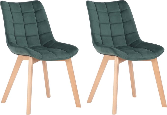 CLP Passaic Set van 2 Eetkamerstoelen - Fluweel groen