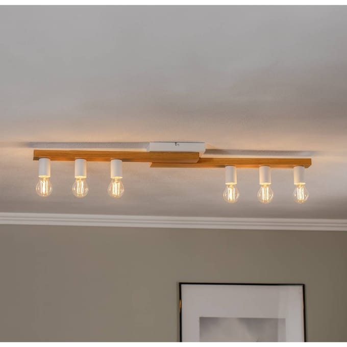 Envostar plafondlamp Laurent, hout/wit, 6-lamps