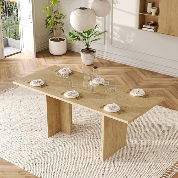 MODFU Uitschuifbare Eettafel - Rechthoekig - Modern - MDF - Eikenkleur - 140-180 x 80 cm