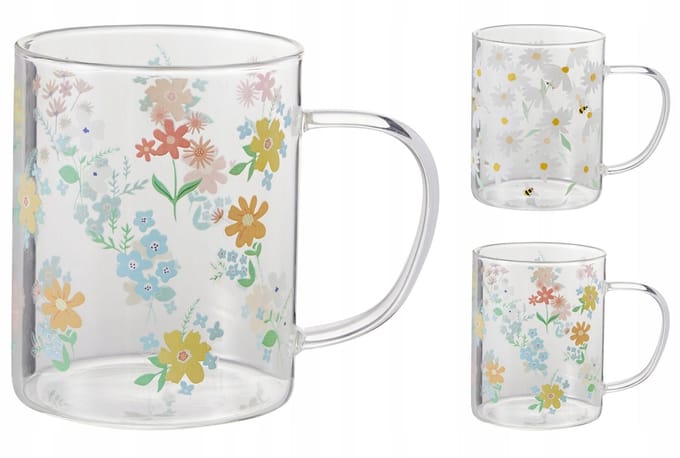 Lente Glazen Mok met Bloemen, 1 stuks 420ml transparant