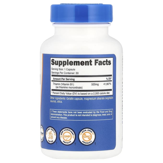 Vitamine B1, 500 mg, 30 Capsules