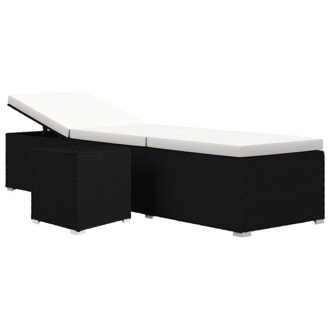 vidaXL Ligbed met kussen en theetafel poly rattan zwart