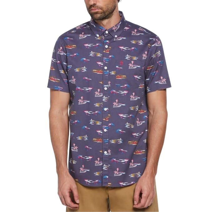 Original Penguin Normaal herenoverhemd met all-over print (Blauw Indigo)