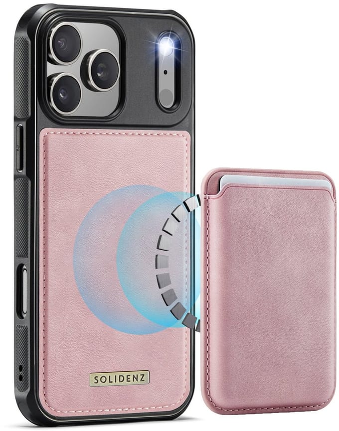 Solidenz hoesje - Geschikt voor iPhone 17 Pro Max en geschikt voor iPhone 18 Pro Max - Geschikt voor MagSafe - Pasjeshouder - Roze
