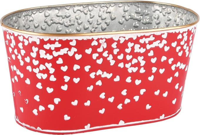 Dekoratief | Bloempot ovaal 'Hearts Rain', metaal, 22x13x11cm | A250618