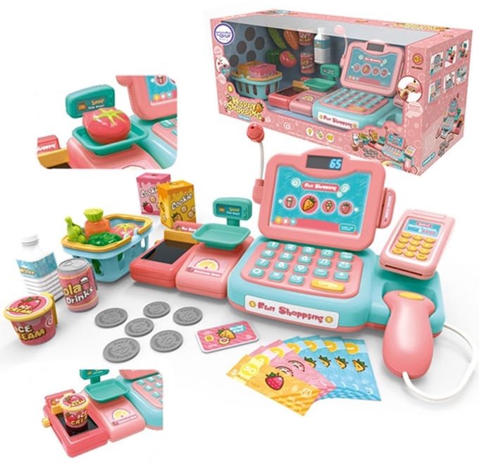 Woopie Kassa voor kinderen Scannerweegschaalmicrofoon + 24 Acc. - UNI