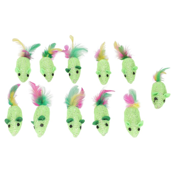 11 stuks Muizen Kat Speelgoed Multifunctioneel Piepend Interactief Kat Speelgoed Muis voor Katten en Kittens Groen wit