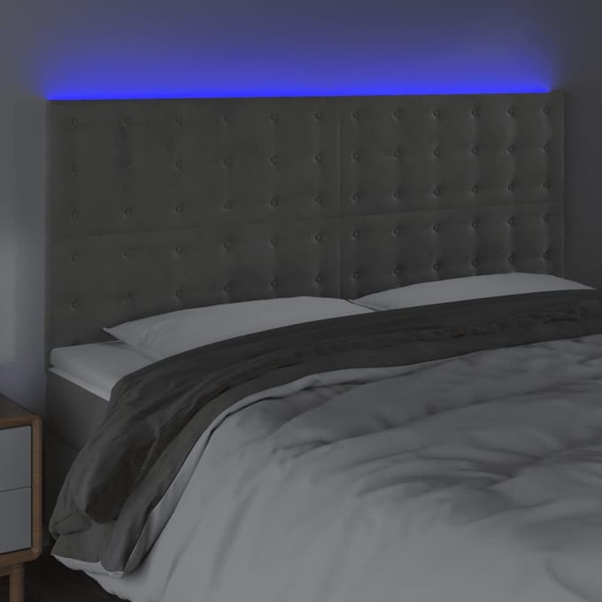 vidaXL - Hoofdbord - LED - 160x5x118/128 - cm - fluweel - lichtgrijs