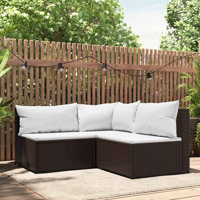 vidaXL - 3-delige - Loungeset - met - kussens - poly - rattan - bruin