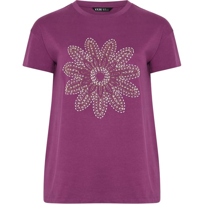 Yours Paars Tshirt Met Kralen En Madeliefjes Size 42