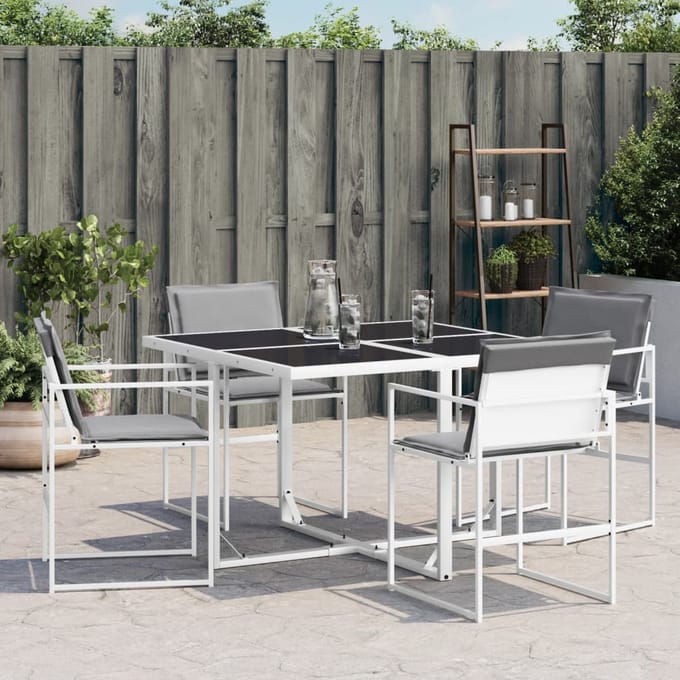 vidaXL - Tuinstoelen - 4 - st - met - kussens - staal - en - textileen - wit