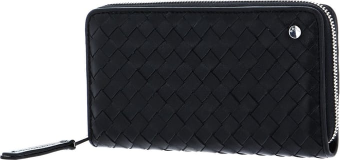 abro Leren Portemonnee Leather Piuma Weaving Zip Wallet Black / Nickel Zwart