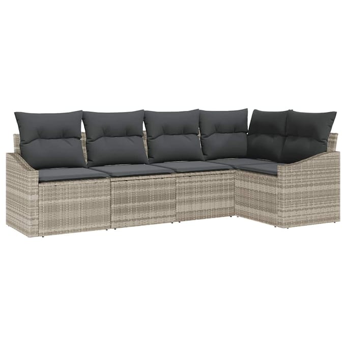 vidaXL Bankstel 5 st Lichtgrijs poly rattan