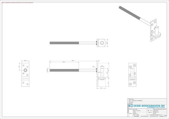 GB Scharnierpen moer-/muurduim  m12x220 mm,  met  pen 16x45