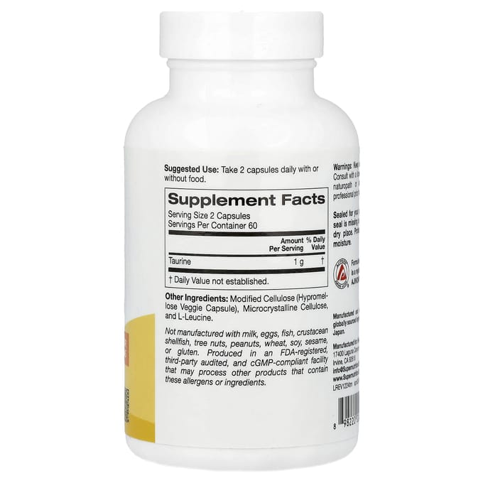 Taurine, Veggie Capsules 120 (500 mg per capsule)