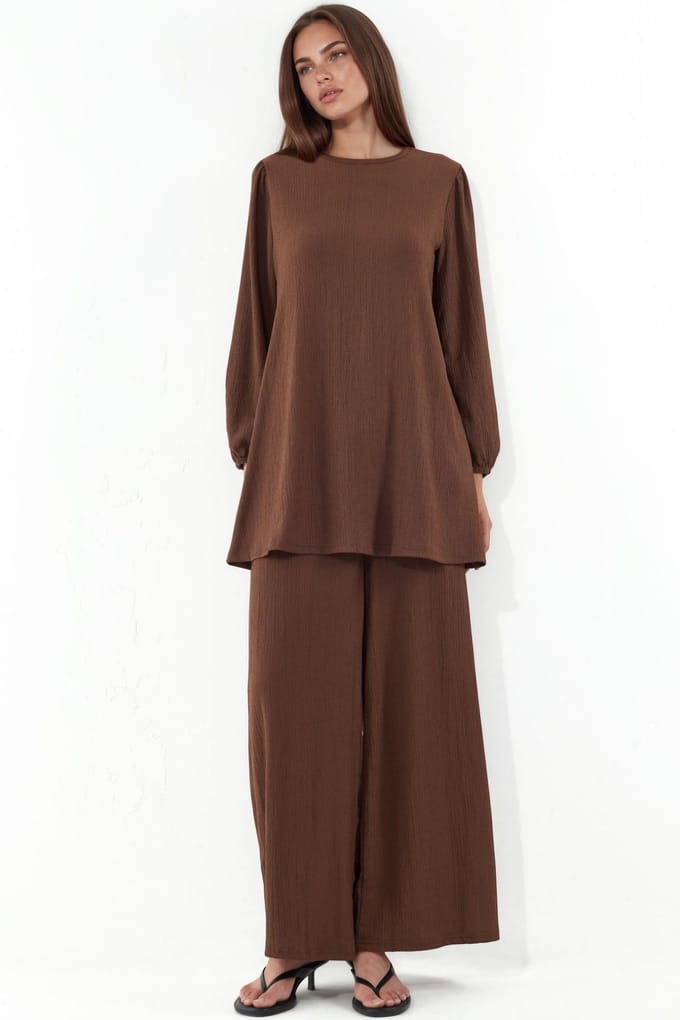 Gelaagde Lange Mouwen Tuniek en Wijd Been Broek Set
