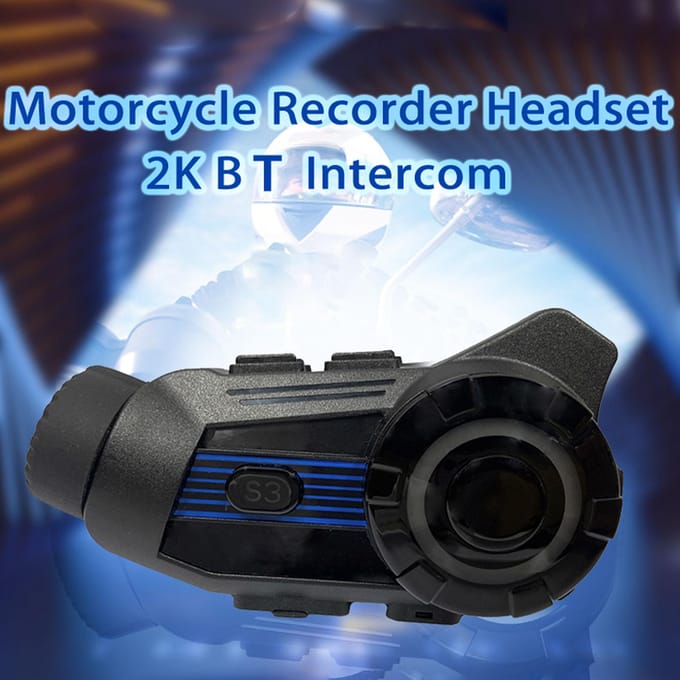 Motorhelm BT Headset met 2K Camera Ruisonderdrukking Helm Koptelefoon Motor S3 blauw