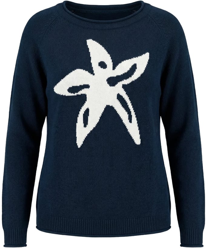Laurasøn - Dames - Gebreide trui met zeester raglan - Marine - Maat 56+