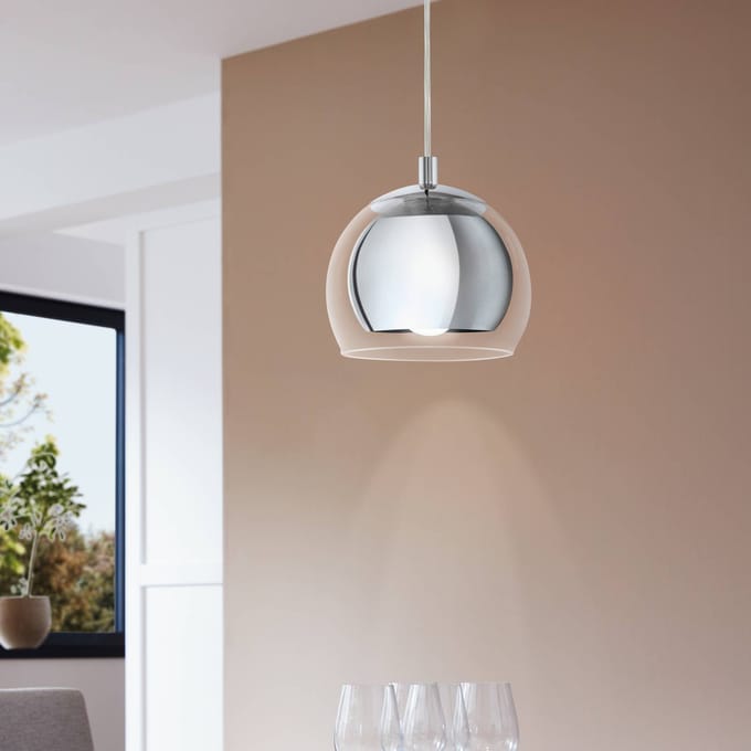 EGLO Rocamar hanglamp - E27 - 1 Lichts - Ø19 cm - glas - Grijs/Zilver
