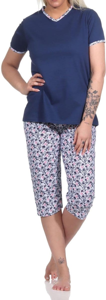 Gebloemde capri damespyjama, korte pyjama met 3/4 capri broek - 123 204 10 152
