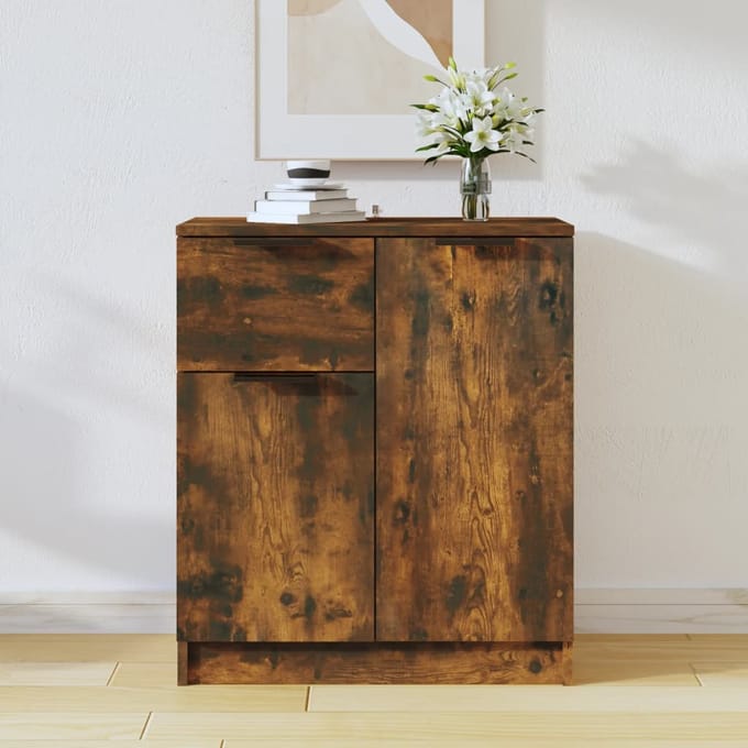 vidaXL - Dressoir - 60x30x70 - cm - bewerkt - hout - gerookt - eikenkleurig