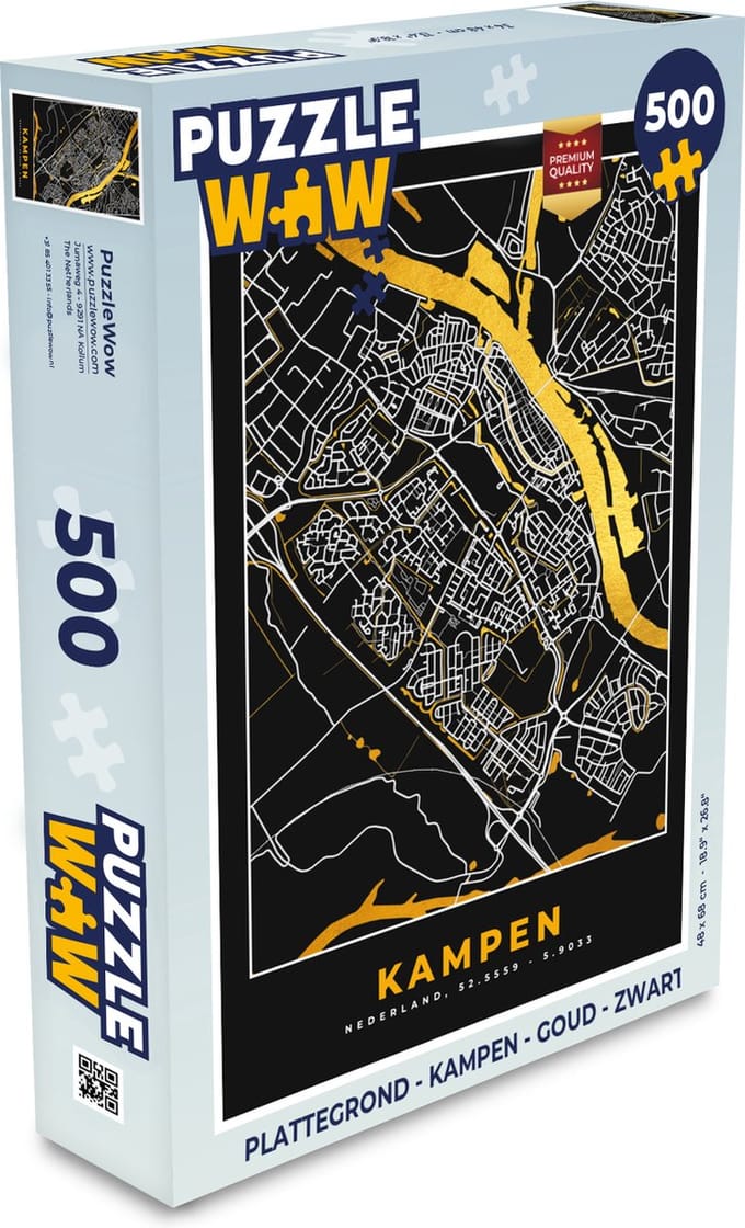 Puzzel Plattegrond - Kampen - Goud - Zwart - Legpuzzel - Puzzel 500 stukjes - Stadskaart