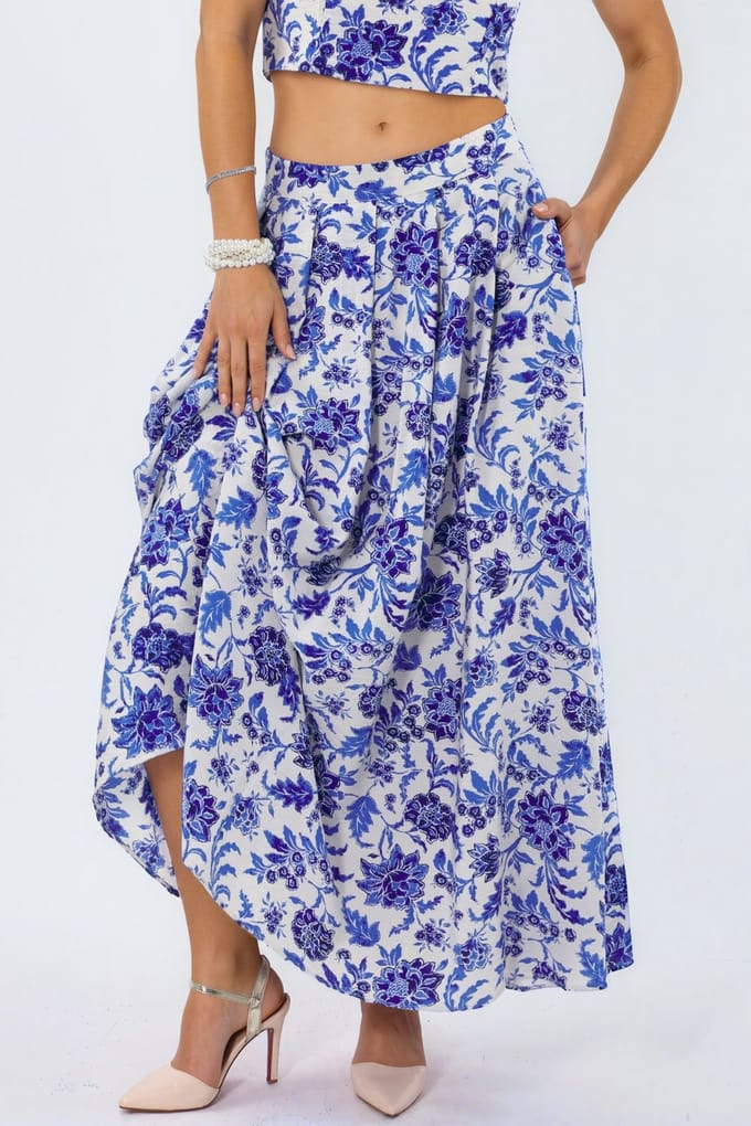 Floral Hoge Taille Midi A-Lijn Plissé Rok