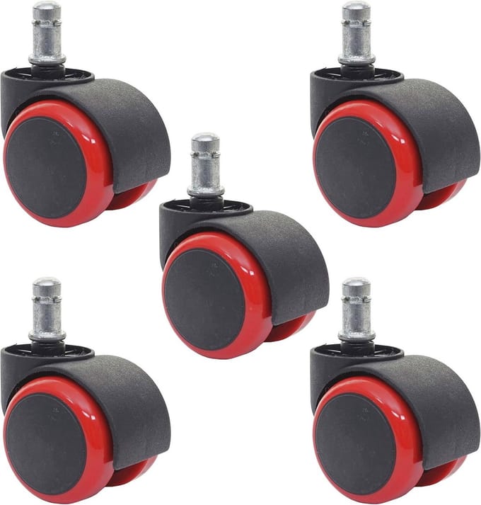 Set van 5 Universele Bureaustoelwielen voor Harde Vloeren - 150 kg - Rood