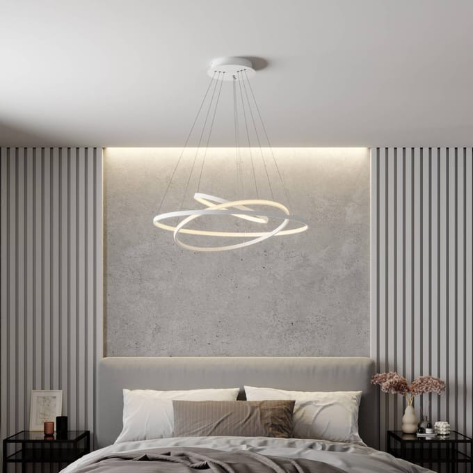 Lucande LED hanglamp Ezana, wit, metaal, Ø 80 cm