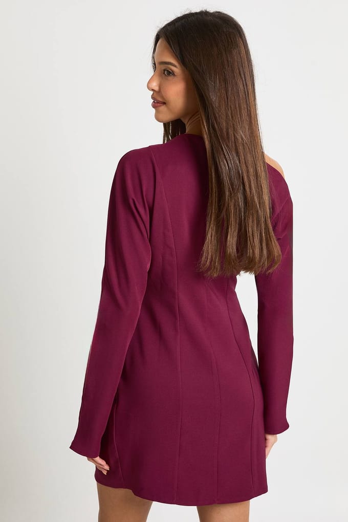 boohoo Dames Gestructureerde Bardot Mini Shift-jurk | Bordeaux Rood | Maat: 38