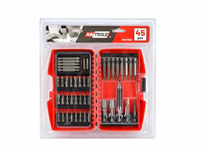 Awtools AW37920 - Schroefbitset - 45 Stuks - S2 Staal - Magnetische Houder