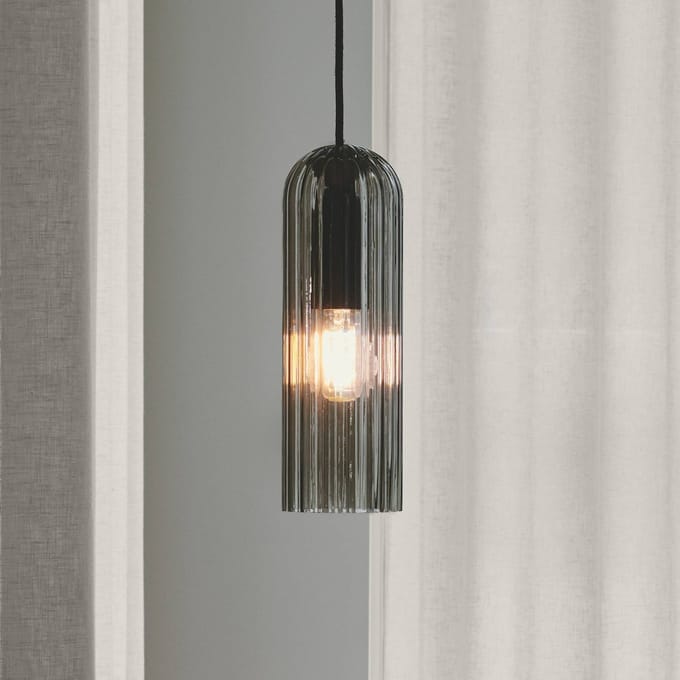 Nordlux Hanglamp Miella, geribbeld glas, rookgrijs/zwart