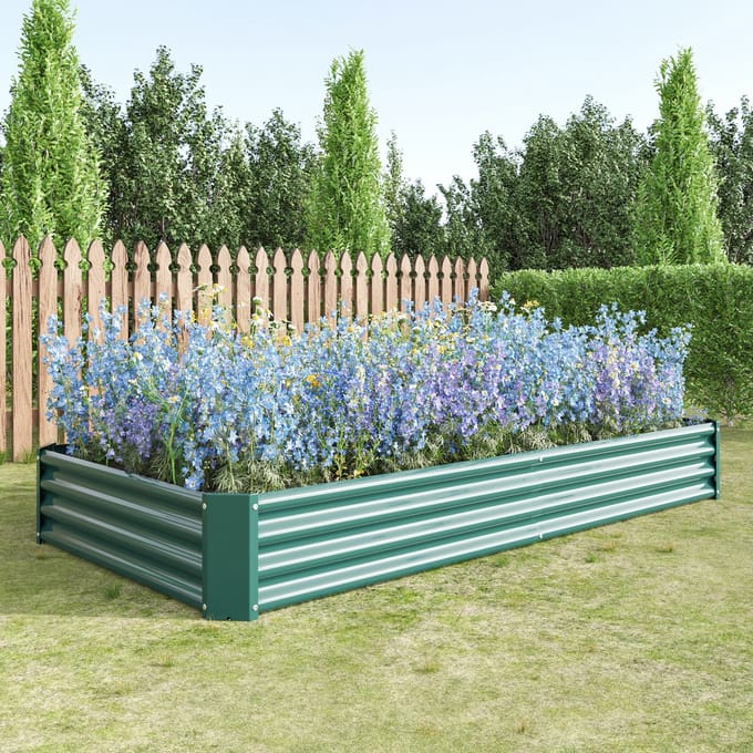 REDOM - Verhoogde Moestuinbak - Zonder Bodem - Open Basis - Verzinkt Metaal - Groen - 232 X 113,5 X 30 Cm