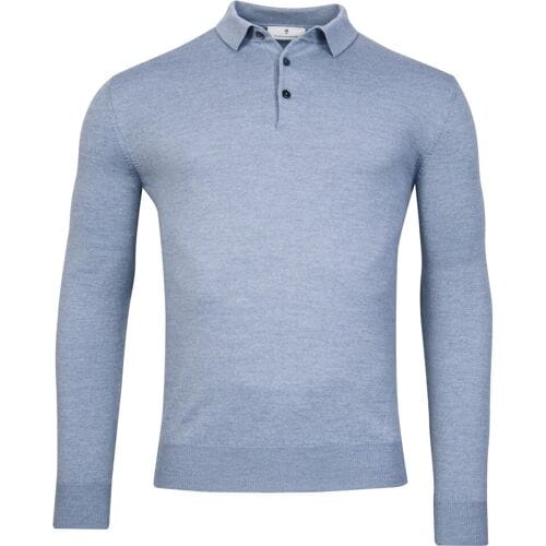Thomas Maine Trui Pullover Polo Collar Merino Wool Single Knit Sea Blue / male