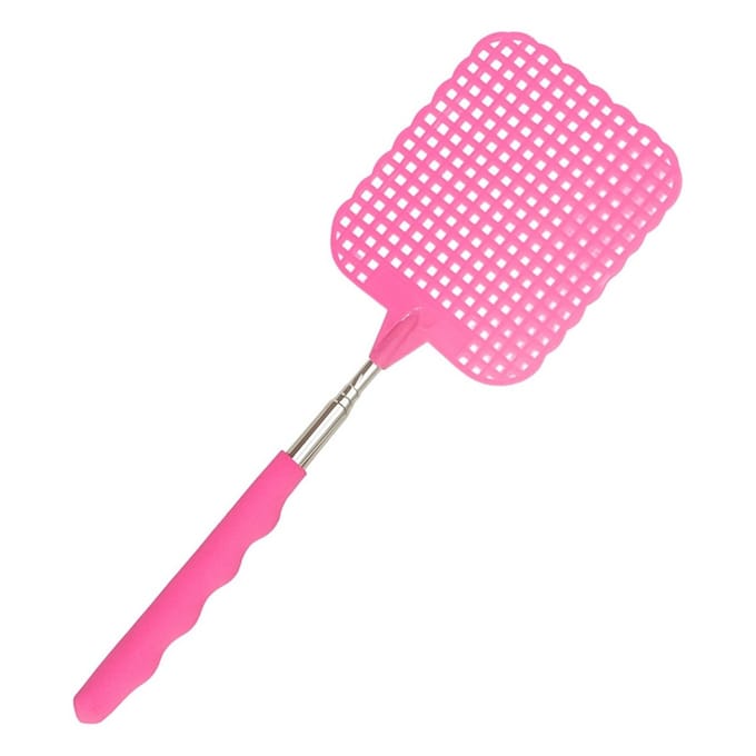Uitschuifbare vliegenmepper - roze - 56 cm - kunststof - tegen insecten