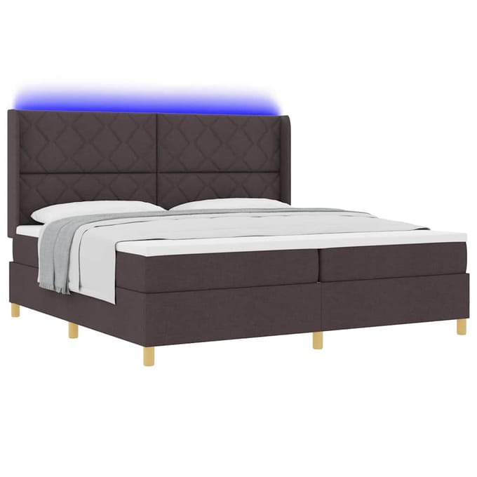 vidaXL - Boxspring - bed - met - LED-stripverlichting - Bruin - 200 - x - 200 - cm - Stof
